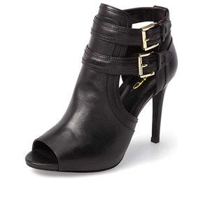 XYD Peep Toe Ankle Bootie High Heels Buckled Double Straps Cutout Shoes
